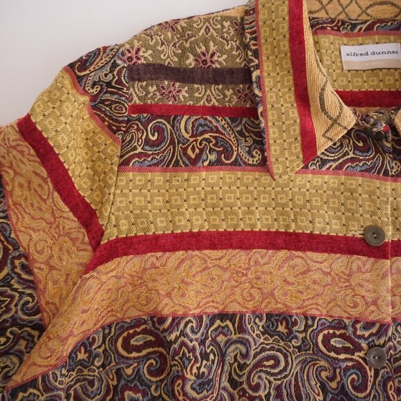 Alfred Dunner Yellow Maroon Paisley Striped Tapestry Button Up Jacket 20W - Picture 7 of 11